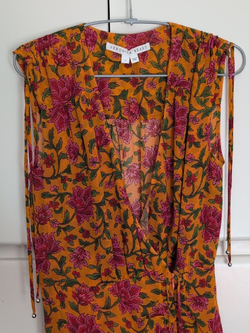 Veronica Beard Dovima Dress In Hot Orange Multi - Silk - Picture 3 of 9